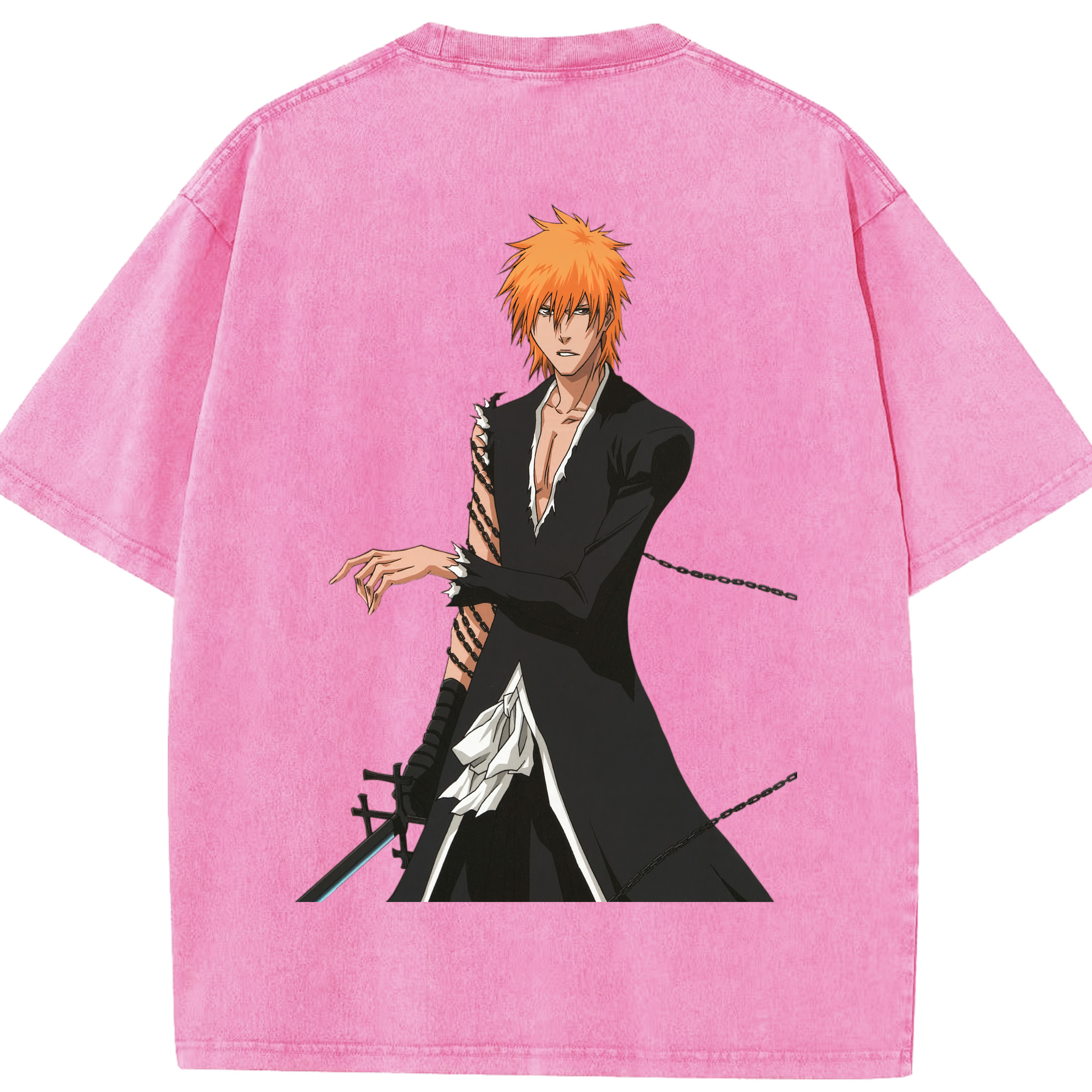 （画像用） ブリーチ 黒崎一護（くろさき いちご）BLEACH Kurosaki Ichigo 綿100% ヴィンテージ風 半袖Tシャツ（背面プリント）